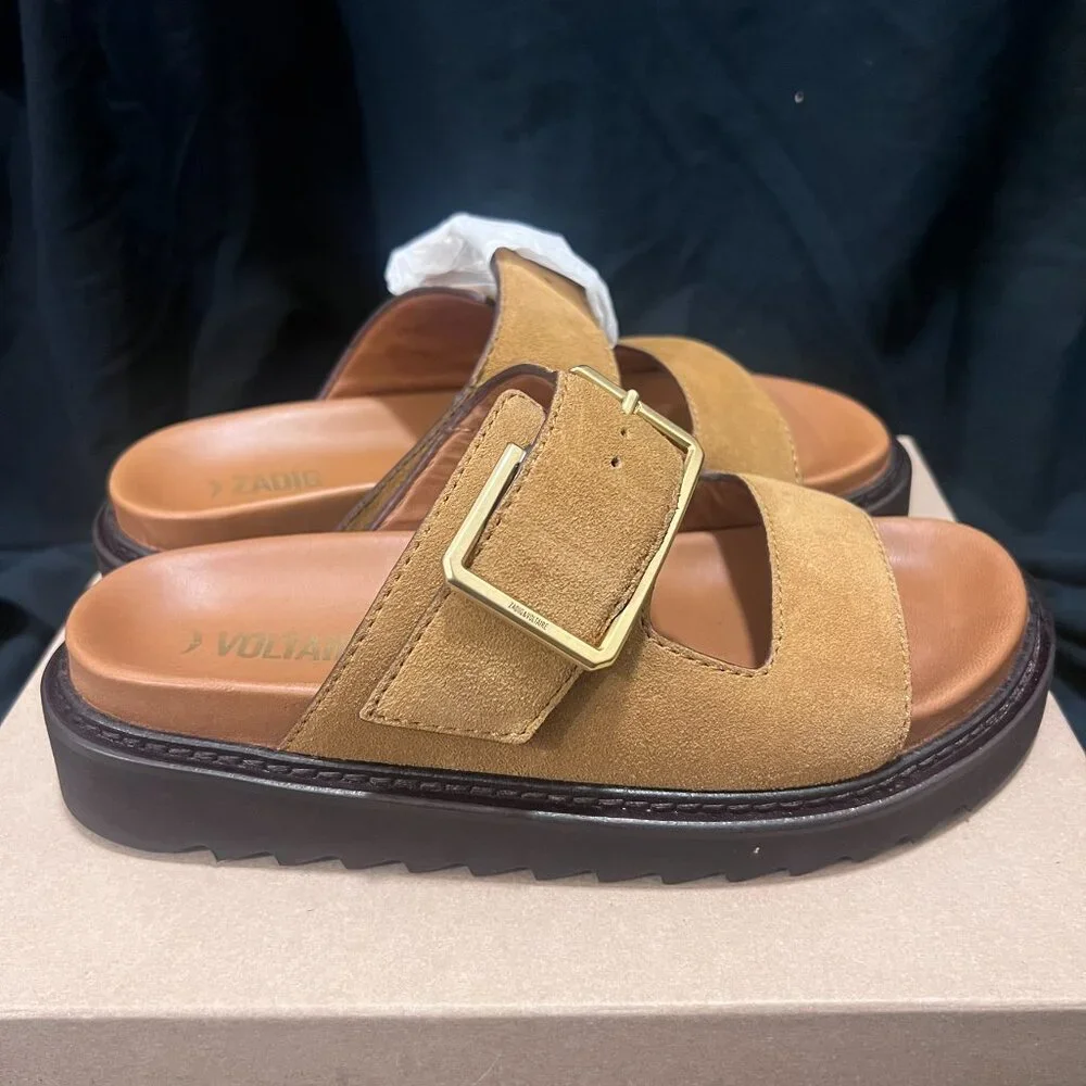 NWT ZADIG & VOLTAIRE CECILIA ALPHA SUEDE SANDALS IN FOLK SZ 37 - Picture 6 of 10